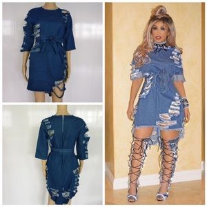 Denim Ripped Hollow Dress